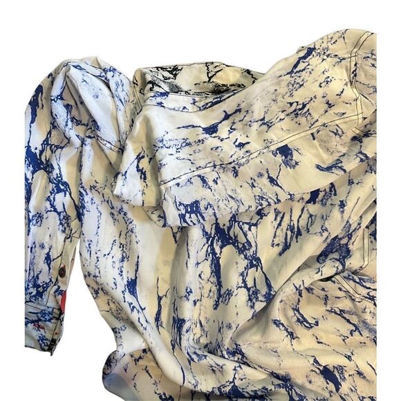 Lemlem Hana Blue white marbled pattern 100% Silk blouse sz small - Picture 7 of 9